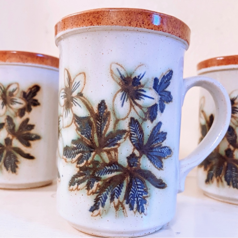 Vintage Mid-Century Ceramic Stoneware Mug Set of 3 Ashdale Pottery Brown & Blue